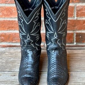 Larry Mahan Exotic Python Black Leather Western Cowboy Boots Sz 7.5D